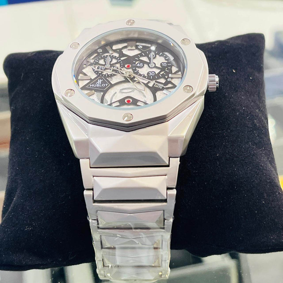 Imperium Skeleton Silver Watch – Luxury Octagonal Stainless Steel Timepiece