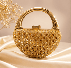 Luxury Crystal Half-Moon Gold Clutch Bag