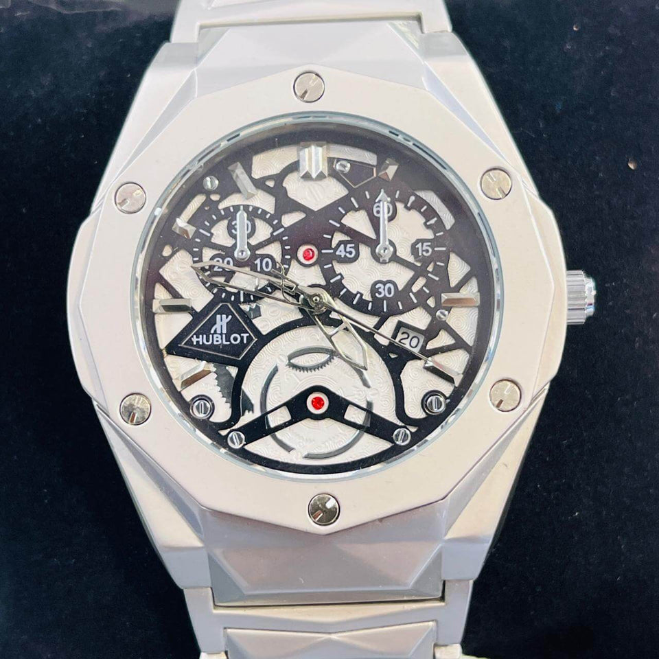 Imperium Skeleton Silver Watch – Luxury Octagonal Stainless Steel Timepiece