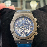 Premium Blue Skeleton Leather Strap Watch – Luxury Stainless Steel Design
