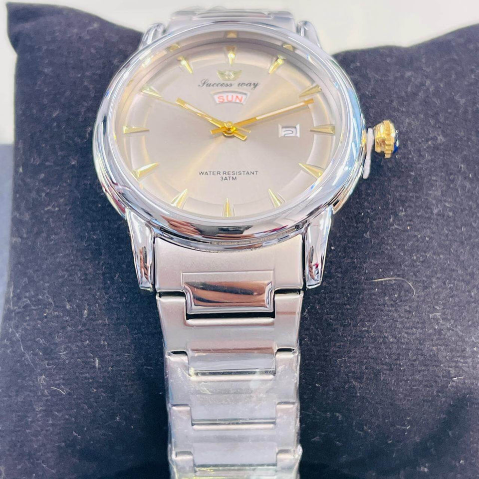 Success Way Classic Silver Men's Watch – Stainless Steel Bracelet