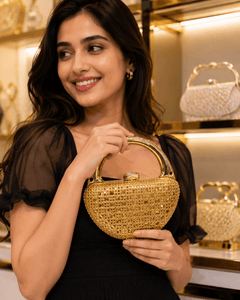 Luxury Crystal Half-Moon Gold Clutch Bag