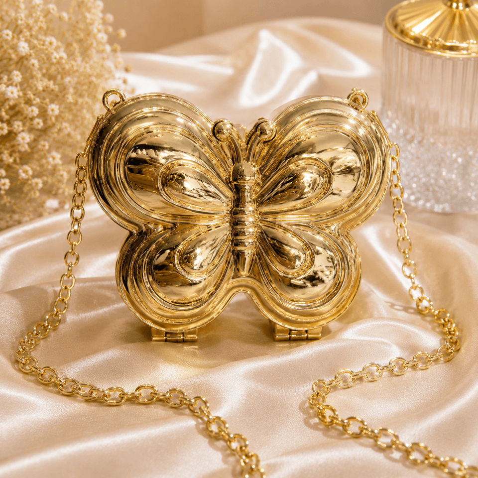 Golden Butterfly Luxe Crossbody Clutch