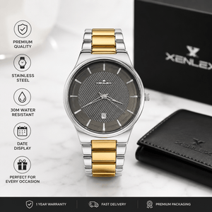 XENLEX Premium Two-Tone Stainless Steel Men's Watch – Gray Textured Dial