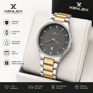 XENLEX Premium Two-Tone Stainless Steel Men's Watch – Gray Textured Dial