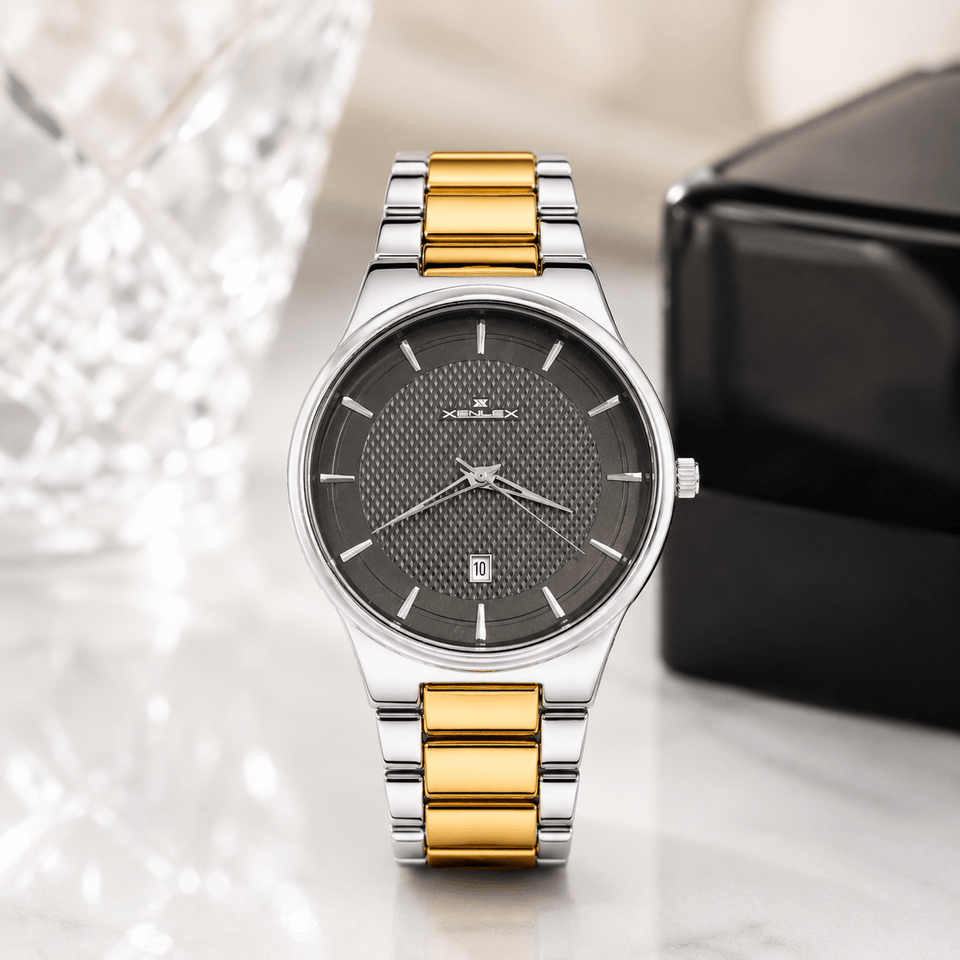 XENLEX Premium Two-Tone Stainless Steel Men's Watch – Gray Textured Dial