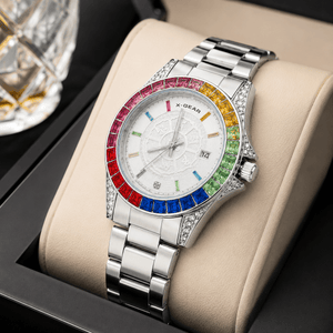 X-GEAR Rainbow Crystal Luxury Stainless Steel Watch – Limited Edition