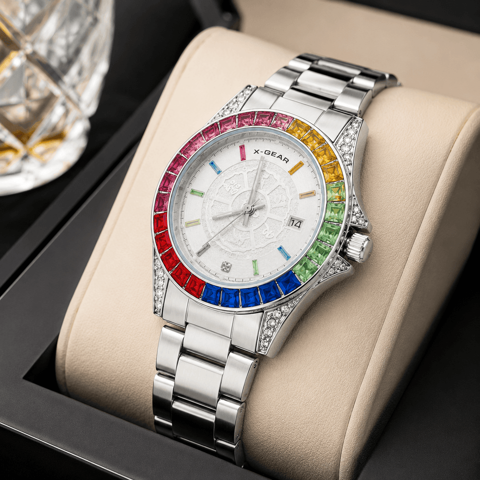 X-GEAR Rainbow Crystal Luxury Stainless Steel Watch – Limited Edition