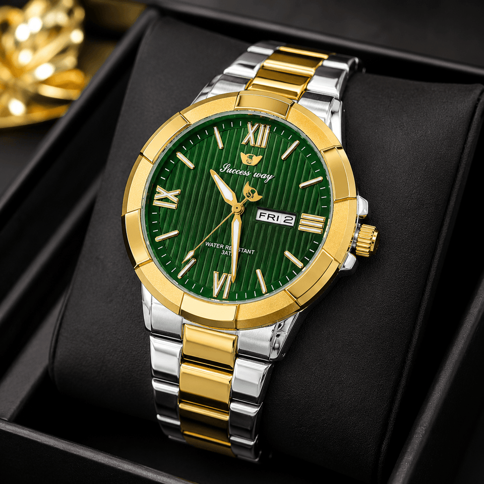 Success Way Emerald Green Dial Luxury Watch – Premium Two Tone Edition