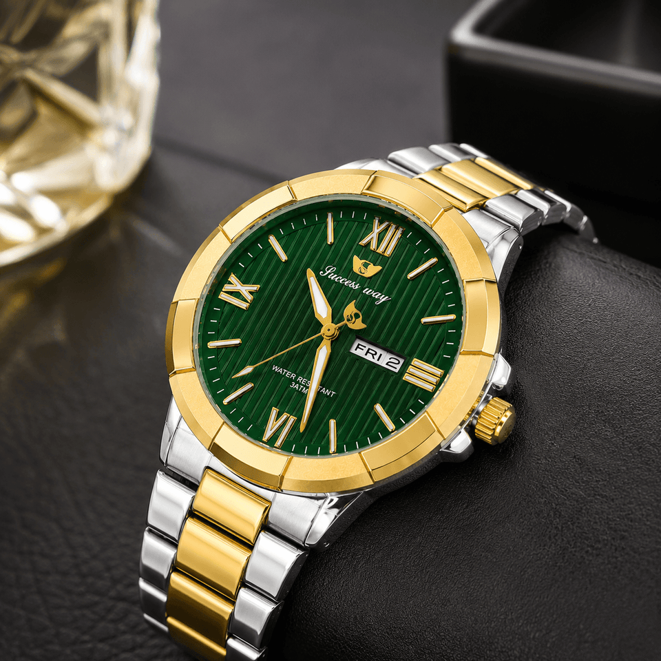 Success Way Emerald Green Dial Luxury Watch – Premium Two Tone Edition