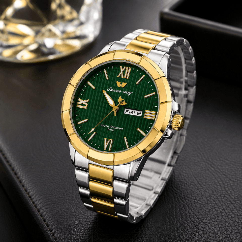 Success Way Emerald Green Dial Luxury Watch – Premium Two Tone Edition