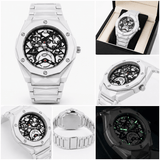 Imperium Skeleton Silver Watch – Luxury Octagonal Stainless Steel Timepiece