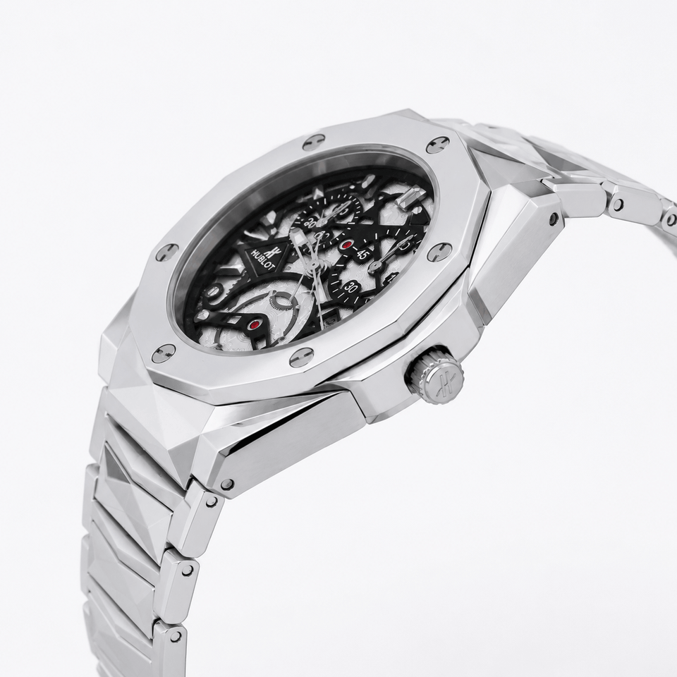 Imperium Skeleton Silver Watch – Luxury Octagonal Stainless Steel Timepiece