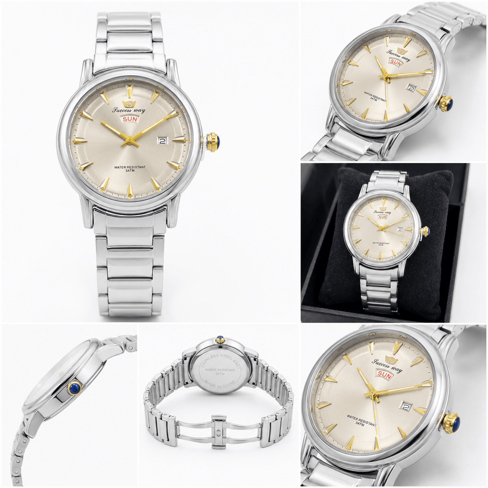 Success Way Classic Silver Men's Watch – Stainless Steel Bracelet