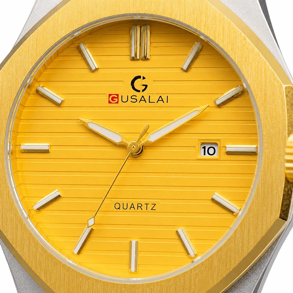 GUSALAI Golden Dial Premium Leather Strap Watch