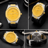 GUSALAI Black Leather Strap Luxury Watch – Golden Dial Edition