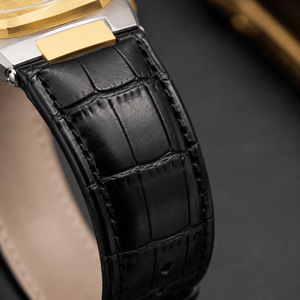 GUSALAI Black Leather Strap Luxury Watch – Golden Dial Edition