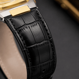 GUSALAI Black Leather Strap Luxury Watch – Golden Dial Edition