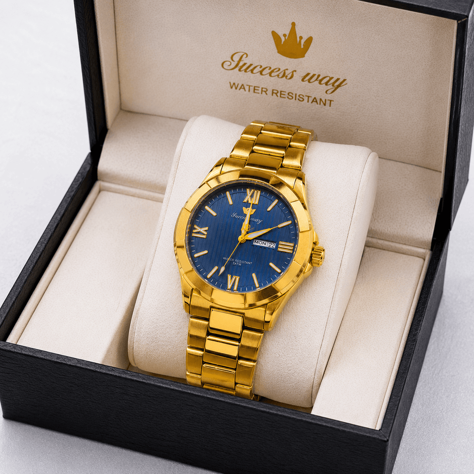 Success Way Gold Blue Dial Luxury Watch – Premium Stainless Steel Men's Watch