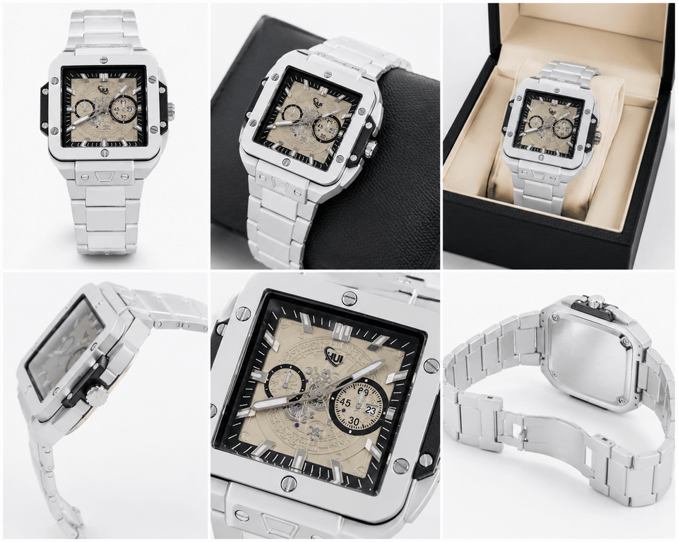 Elite Square Skeleton Luxury Watch – Premium Stainless Steel Men's Timepiece