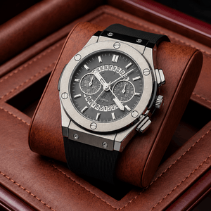 ALMIRE Elite Chronograph Luxury Watch – Silver Steel & Black Rubber Strap
