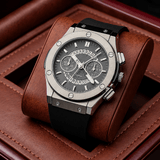 ALMIRE Elite Chronograph Luxury Watch – Silver Steel & Black Rubber Strap