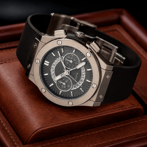 ALMIRE Elite Chronograph Luxury Watch – Silver Steel & Black Rubber Strap