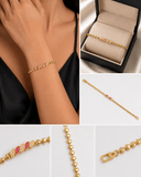 Heart Charm Crystal Link Bracelet – Gold & Pink Edition