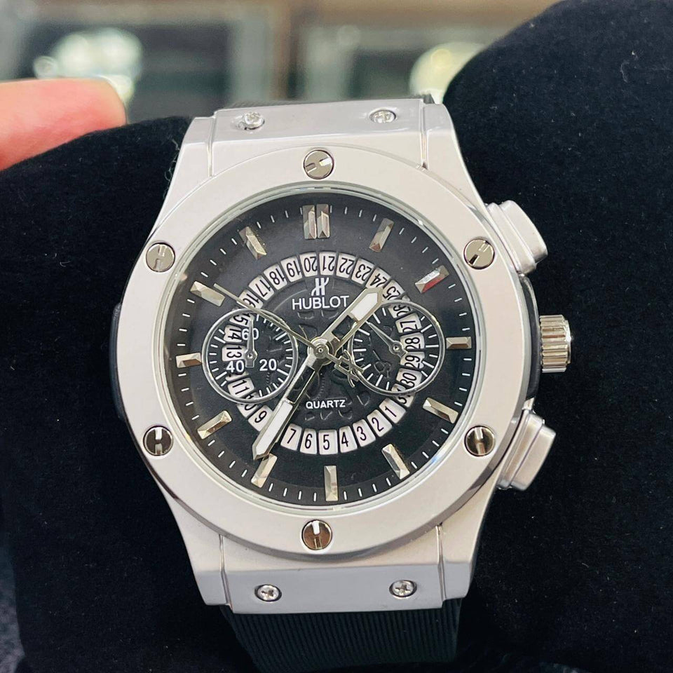 ALMIRE Elite Chronograph Luxury Watch – Silver Steel & Black Rubber Strap