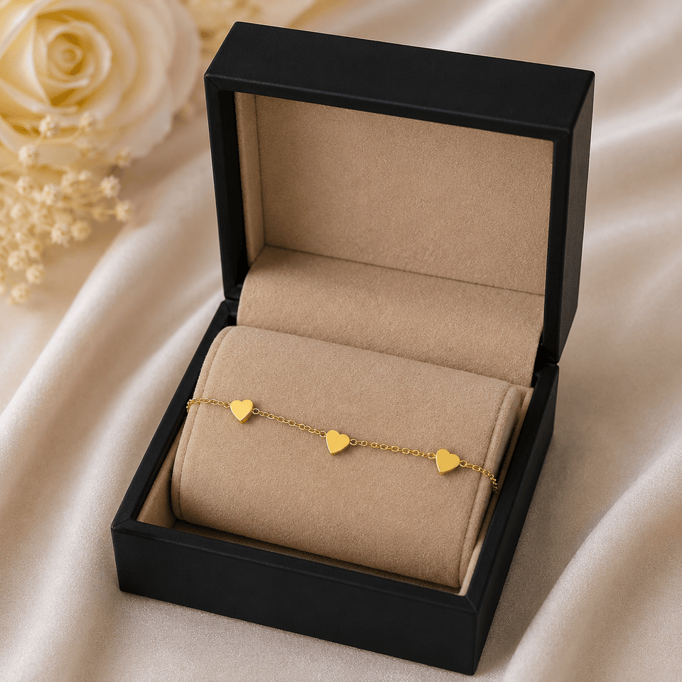 Golden Triple Heart Charm Bracelet
