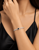 Black Heart Crystal Tennis Bracelet – Elegant Silver Tone Women's Bracelet
