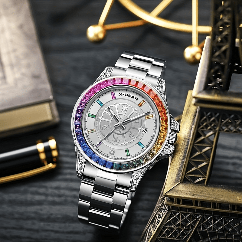 X-GEAR Rainbow Crystal Luxury Stainless Steel Watch – Limited Edition
