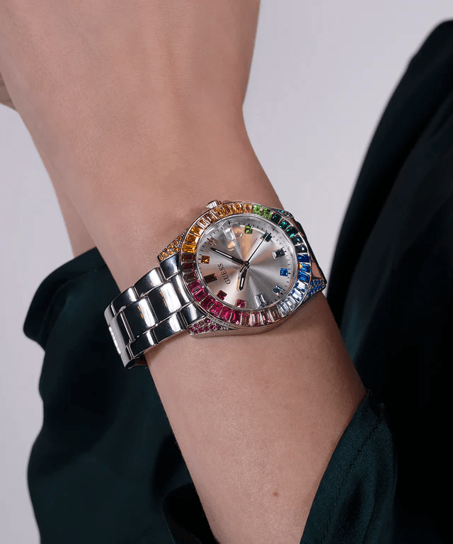 X-GEAR Rainbow Crystal Luxury Stainless Steel Watch – Limited Edition