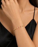 Heart Charm Crystal Link Bracelet – Gold & Pink Edition