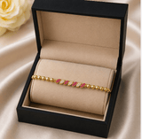 Heart Charm Crystal Link Bracelet – Gold & Pink Edition