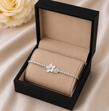Silver Floral Crystal Bracelet – Elegant Flower Charm Jewelry