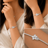 Silver Floral Crystal Bracelet – Elegant Flower Charm Jewelry