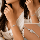 Silver Floral Crystal Bracelet – Premium Flower Charm Jewelry
