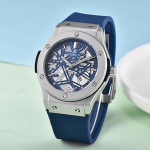 Premium Blue Skeleton Leather Strap Watch – Luxury Stainless Steel Design