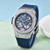 Premium Blue Skeleton Leather Strap Watch – Luxury Stainless Steel Design