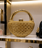 Luxury Crystal Half-Moon Gold Clutch Bag