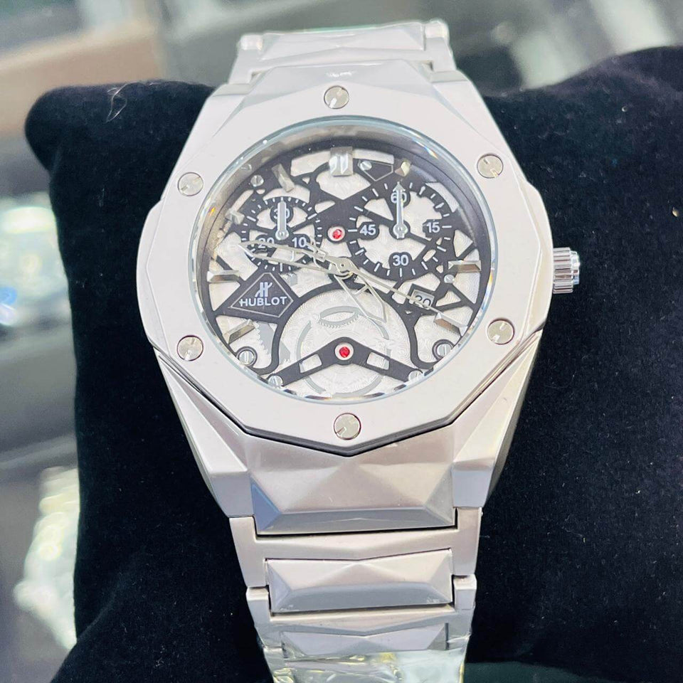 Imperium Skeleton Silver Watch – Luxury Octagonal Stainless Steel Timepiece