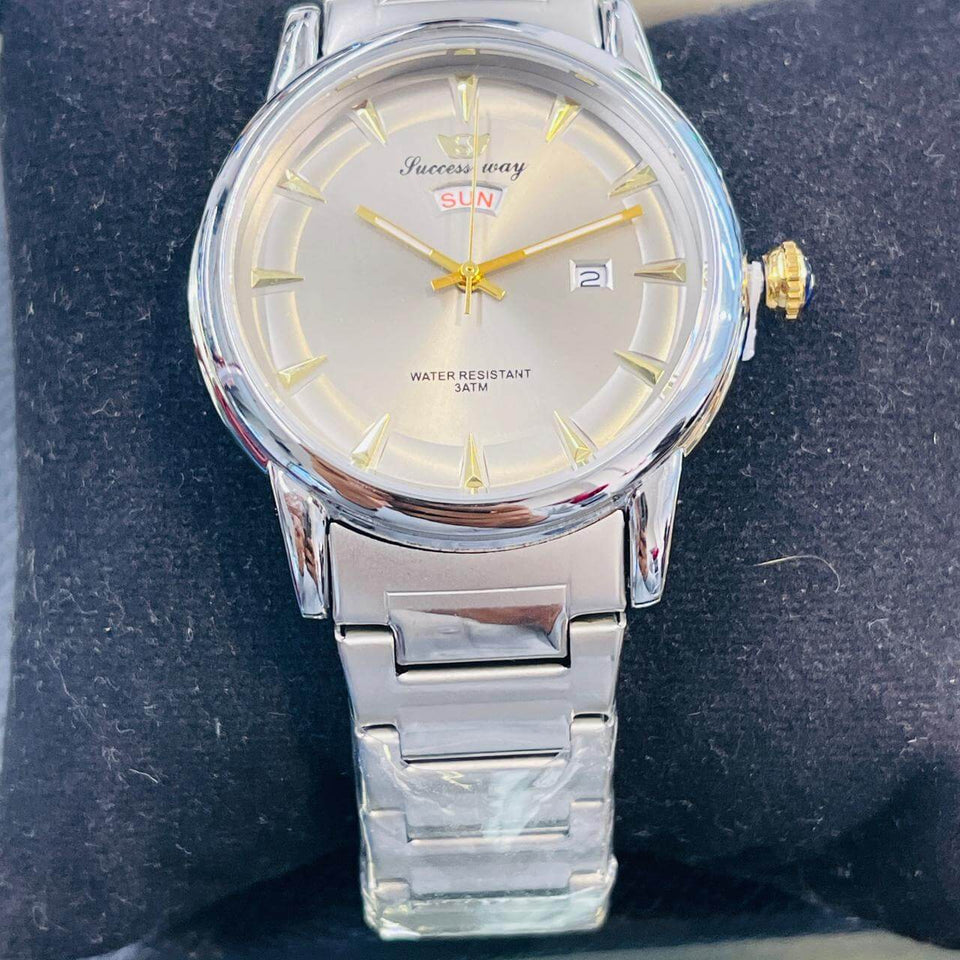 Success Way Classic Silver Men's Watch – Stainless Steel Bracelet